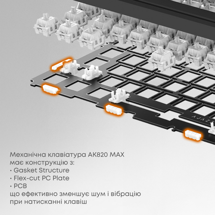 Ігрова дротова механічна клавіатура Ajazz AK820 MAX Magnetic switches-Black-Gray-Yellow-RGB