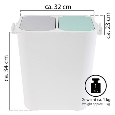 Система видалення сміття ONVAYA тому / багатогалузева система видалення сміття / кремово-білий сміттєвий бак / Кухонна і ванна кімната (18 л сірого м'ятного кольору) 18 літрів сірого м'ятного кольору