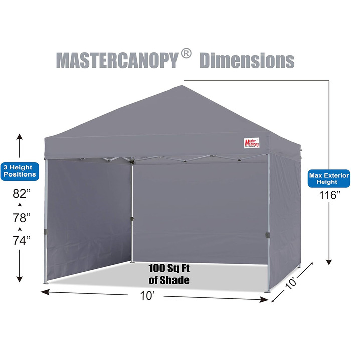 Павільйон MasterCanopy 3x3 м складаний з 4 стінками для ринку, саду, двору, сірий