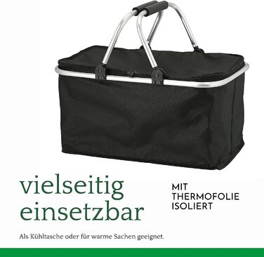 Складний кошик для покупок Novaliv 30 л з функцією охолодження, м'які ручки та блискавка, чорний