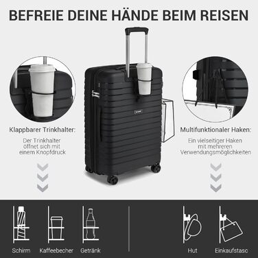 Чохол KONO середнього розміру з жорсткою оболонкою, PP-матеріал, розширюваний, легкий, з 4 спін-колесами, тримачем для напоїв та TSA замком (Зелений, L). Розмір: середній.