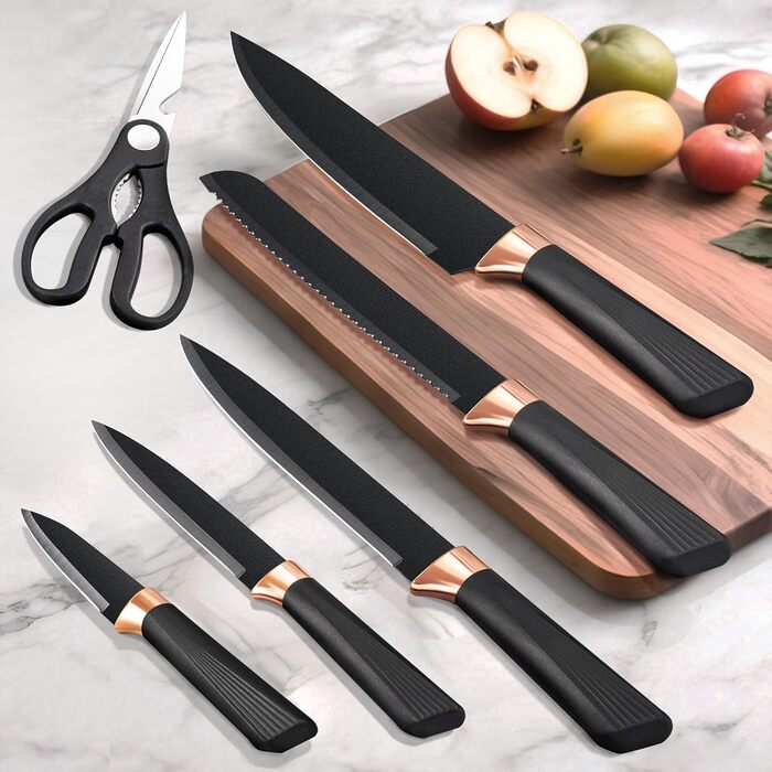 Набір ножів Makfoner 6 шт. з знімним бруском: кухонні ножі Сантоку, для хліба, кухонні, для чищення, універсальні, ножиці, з нержавіючої сталі, білий