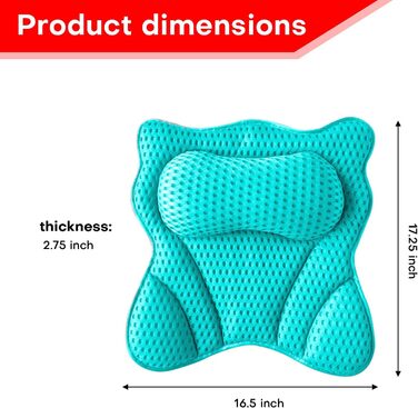 Подушка для ванни 4D Luxus, для голови, шиї, плечей та спини, ергономічна, з 6 присосками, для джакузі та домашнього спа (Зелена)