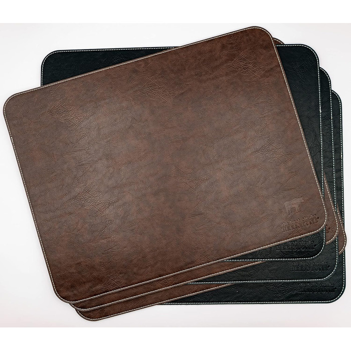 Набір столових серветок BEEFSTONE® 6 шт. з PU шкіри, двосторонні, водонепроникні, миючіся, з ефектом шкіри, 44 x 34 см (Чорно-коричневий/Бежевий)