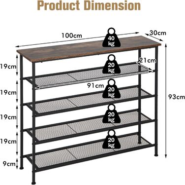 Підставка для взуття COSTWAY 5-рівнева, металева, 16-20 пар, 100x30x93см