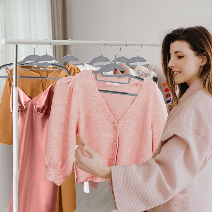 Плечики для одягу з пластику, 50 шт. з неслизьким покриттям, для сорочок та краваток, обертаються на 360°, сірий + сріблястий, APY0450G