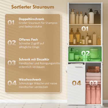 Шафа для ванної кімнати заввишки 174 см з висувною корзиною для білизни та дверцятами з плавним закриванням, білий колір