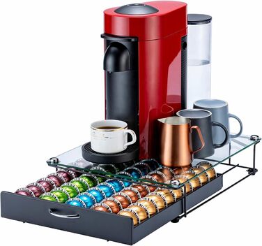 Організатор для капсул Nespresso Vertuo: металевий підставка на 50 капсул, чорний колір, зі скляною кришкою