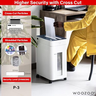 Шредер для документів Woozoo P8GCD, 8 листів, дерев'яний, перехресний ніж, кошик 8.9L, A4