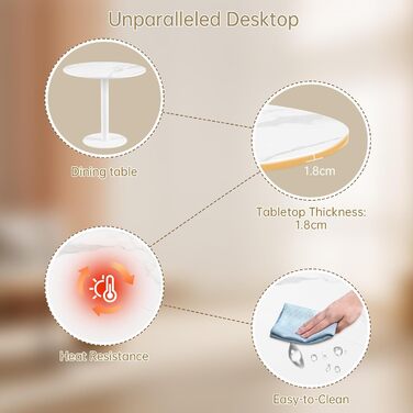 Круглий обідній стіл для кухні, вітальні, балкону. Білий стіл 70x70 см з мармуровою стільницею та прямою ніжкою