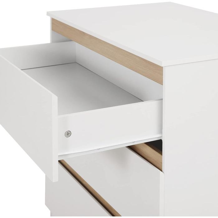 Комод для переодягання з пеленальним столиком WOLTU, 3 шухляди, білий+дуб, захист від перекидання, 86 см