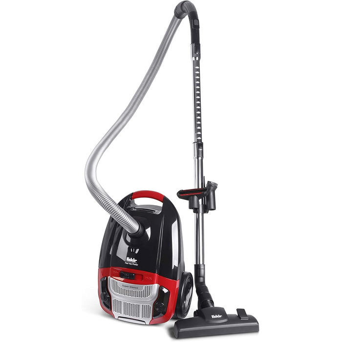 Пилсос Fakir Red Vac Power з мішком, 700W, з кабелем, HEPA фільтр H13, тихий двигун 69dB(A), мішок 3л, радіус дії 9м, чорно-червоний, циліндричний