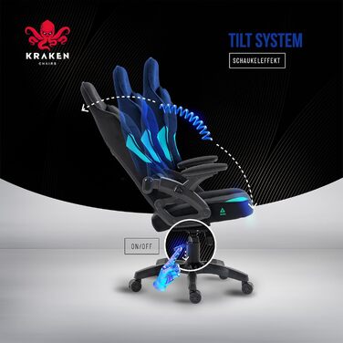 Крісло ігрове KRAKEN CHAIRS чорно-морського кольору, тканинне, ергономічне, для геймерів, вантажопідйомність 130 кг