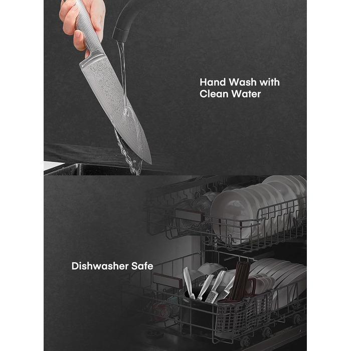 Набір ножів FOHERE 7 предметів з автозаточкою, професійний кухонний набір, з дерев'яним блоком, нержавіюча сталь, ергономічні ручки, ідеальний подарунок