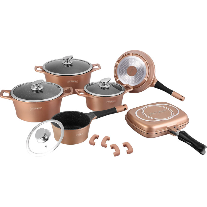 Набір посуду Royalty Line Lavica RL-ES1014M 14 предметів Rosso Borgogna - каструлі, сковороди та кришки для дому та професійної кухні