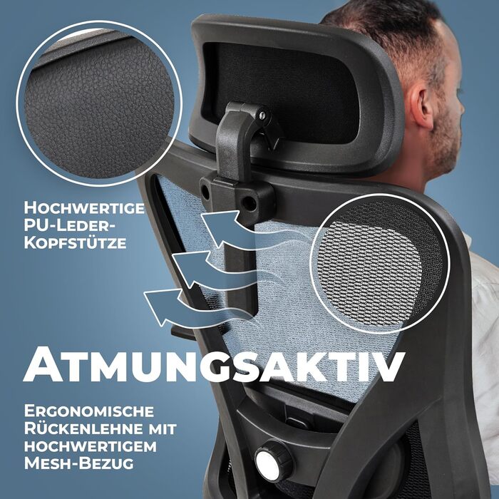 Крісло офісне Clouvou CleverSeat Ergonomiczne: регульоване, для офісу та геймінгу, чорне, до 150 кг