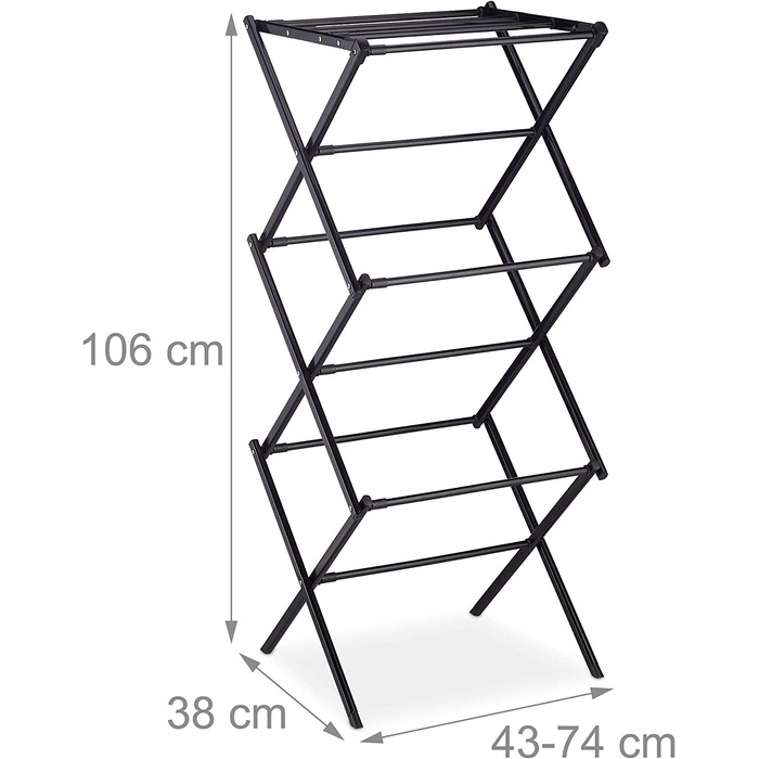 Сушарка для одягу Relaxdays 38x74x106 см чорна