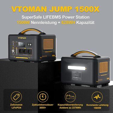 Портативна електростанція VTOMAN Jump 1500X, ємність 828 Wh, номінальна потужність 1500 W, пікова потужність 3000 W