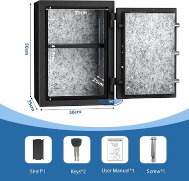 Biometричний сейф WASJOYE з захистом від вогню: відбиток пальця, цифрова клавіатура, USB-зарядка, 40L, для дому, офісу, готелю