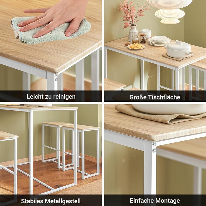 Стільниця SoBuy з 4 стільцями: кухонний/барний стіл для кухні, їдальні, маленьких кімнат. Компактний набір, білий, 100x60x96 см, висота стільця 67 см. OGT15-WN