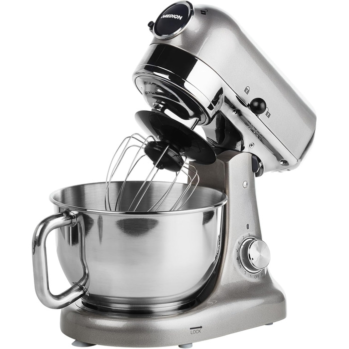Кухонна машина MEDION MD16480 сіра металік: міксер, подрібнювач, 1000 Вт, 8 швидкостей, чаша з нержавіючої сталі