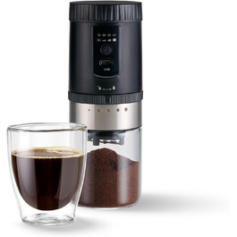 Електрична кавомолка Tchibo з керамічним жорном, регульований помел, срібна (з акумулятором)