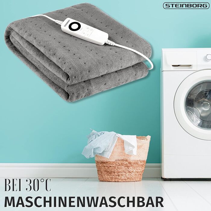 Електрична гріюча ковдра Steinborg з таймером 6 годин | 150 x 80 см | 6 температурних режимів | з пультом дистанційного керування | прання до 30°C