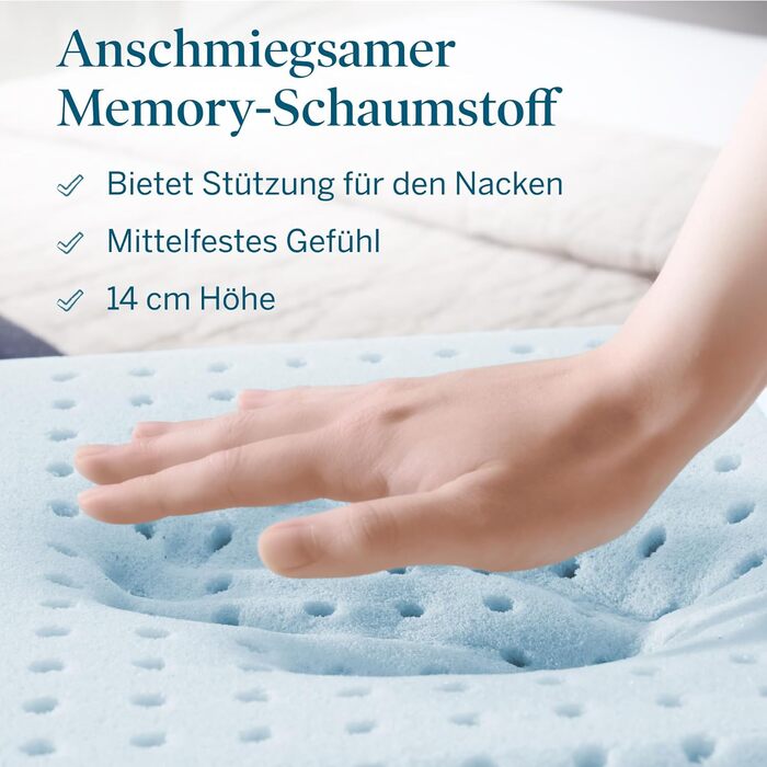 Подушка з гелевої піни з пам'яті ефекту LUCID 40x60 см – дихаюча – охолоджуючий ефект – знімний чохол – подушка Öko-Tex, білий