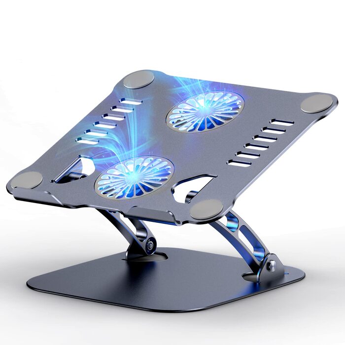 Підставка для ноутбука з RGB вентилятором, регульована висота, алюмінієвий сплав, 10-17'', сіра