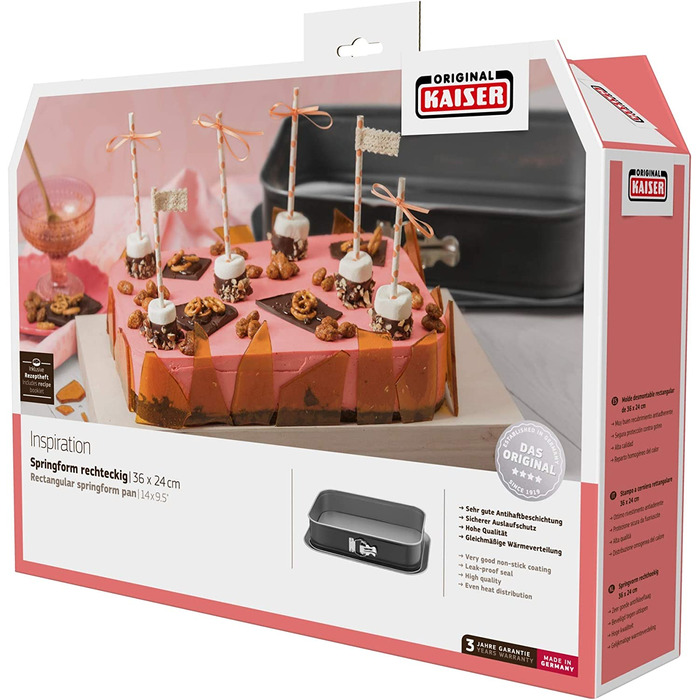 Форма для випічки Kaiser Inspiration прямокутна 36 x 24 см з кришкою, антипригарне покриття, для тірамісу, з плоскою основою, витікає, легко закривається