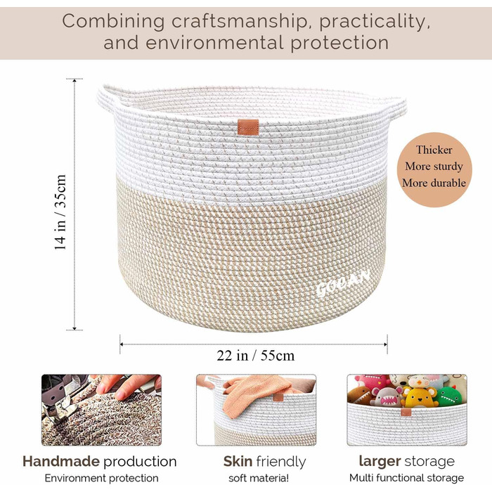 Великий міцний кошик для білизни з плетеного матеріалу сірого/бежевого кольору (горизонтальний, 55x35 см, коричневий)
