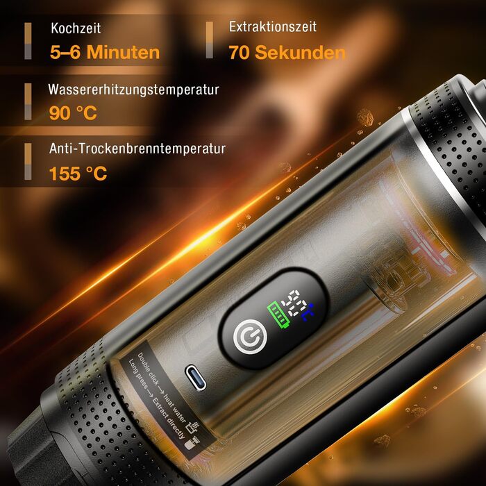 Міні кавомашина FNITAER для подорожей: 3-в-1, акумулятор, USB, капсули та мелена кава, для авто, кемпінгу, чорний