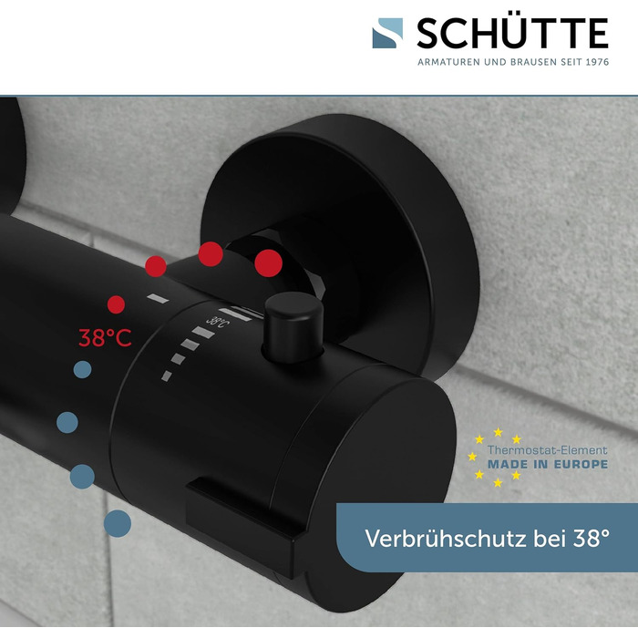 Змішувач для ванни Schütte London з термостатом, захист від опіків 38°C, хромований (чорний)