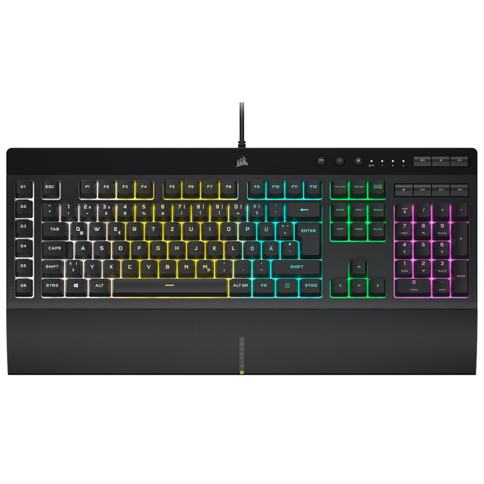 Клавіатура Corsair K55 RGB PRO, провідна, мембранна, QWERTZ DE, чорна, IP42, 6 макро-клавіші, сумісна з iCUE, для PC, Mac, Xbox