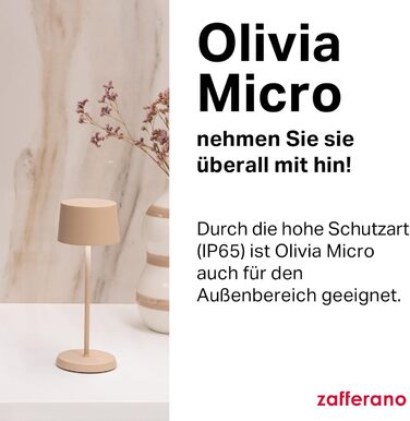 Zafferano Olivia Micro - Бездротова LED-лампа для дому та саду, сенсорне керування, регулювання яскравості, 2200-3000K, 20 см, пісочний колір