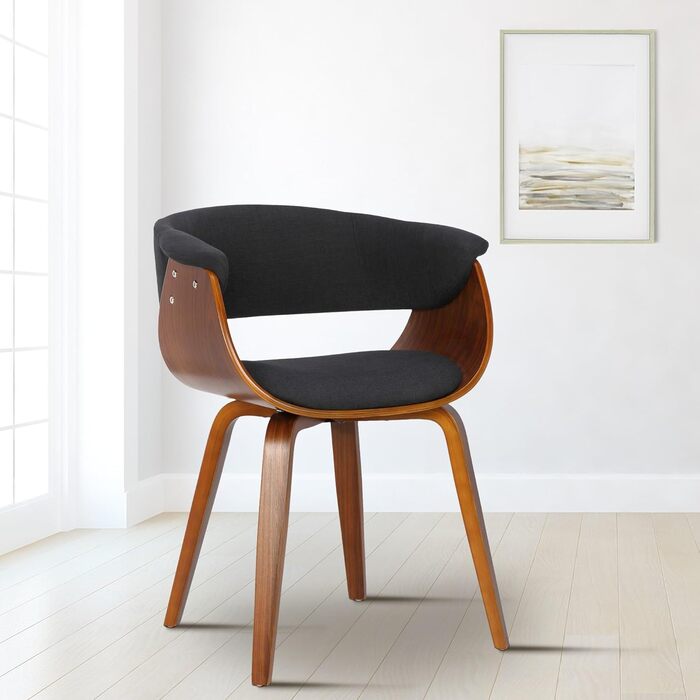 Стільці для їдальні CLP Bruce з тканинним покриттям, дерев'яним каркасом, чорного кольору для їдальні або кухні | Крісло витримує до 150 кг, колір: каркас - горіх, тканина - чорний