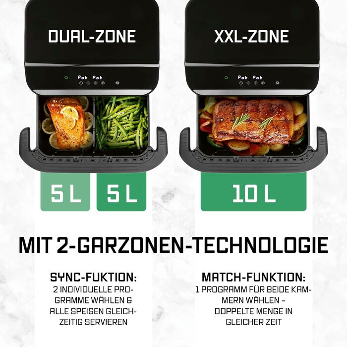 Фритюрниця повітряна Gourmetmaxx FryUp з двома камерами | 10 літрів | Чорний колір | Дисплей Touch | Економія місця