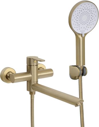 Набір змішувач для ванни PHASAT з витяжною лійкою, чорний, настінний монтаж, PTBB13E (довга лійка, матовий золотий)