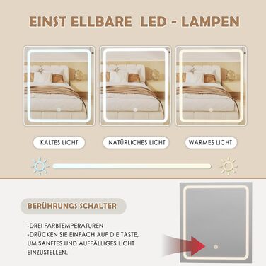 Дзеркало для макіяжу JUMMICO з LED-підсвічуванням, регульована яскравість та колірна температура, органайзер, туалетний столик з ящиками та регульованими полицями, 110x40x140 см