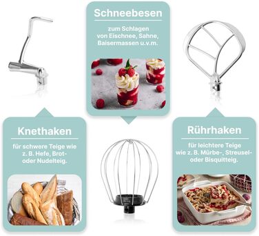 Кухонна машина Bomann 1100 Вт | Міксер для тіста 5л | З крюками для тіста, віночком та ножем для тіста | для 3 кг тіста | Міцне спеціальне редукторне передавання | Кухонний комбайн | Тестоміс KM 6030 CB (М'ятно-зелений)