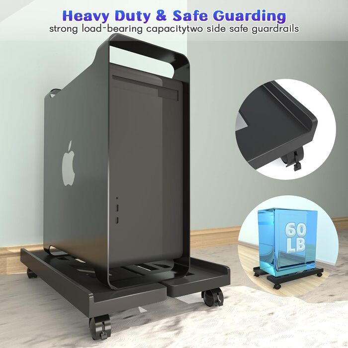 Підставка для комп'ютера Tower, мобільний візок для CPU з 4 колесами, універсальна підставка для настільного комп'ютера під стіл для геймерів, студентів, дому, офісу, чорного кольору