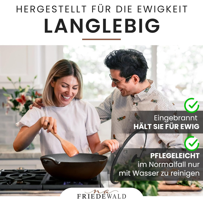 Вок з чавуну Friedewald® з кришкою, 29 см, для 2-4 осіб, сумісний з індукцією, для всіх плит, антипригарне покриття, високий борт, каструля-сковорода