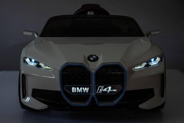 Дитячий електромобіль BMW i4, ліцензія, 12V7A, 2 мотори, керування, MP3, шкіряне сидіння, EVA, білий