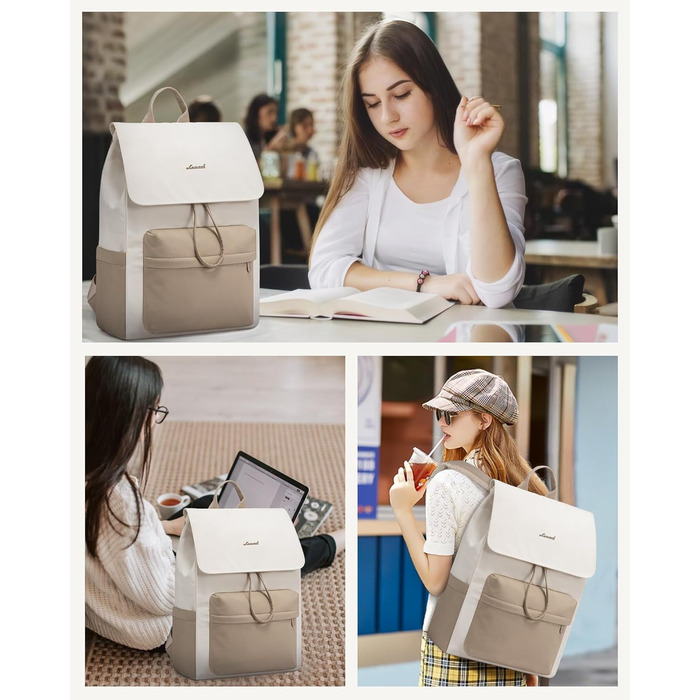 LOVEVOOK Рюкзак для жінок, 15.6 дюймів, рюкзак для школи, водонепроникний, для підлітків, легкий, з відділенням для ноутбука, для подорожей, універсітету, роботи, 15.6 дюймів, бежевий+хакі