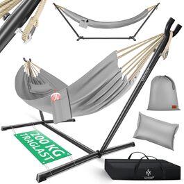 Гамак KESSER® Lake з каркасом для двох осіб, 200 кг, для дому та саду, XXL, з подушкою, сірий