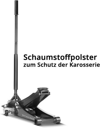 Гідравлічний домкрат Stahlwerk 3т низькопрофільний (73-500 мм) з гумованими колесами, подвійним поршнем, чорний