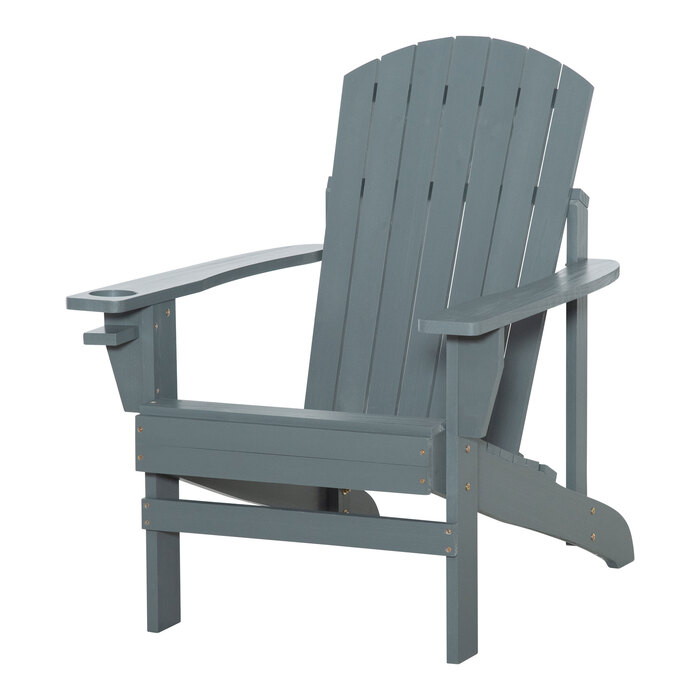 Садове крісло Outsunny Adirondack з підсклянником, садовий шезлонг з масиву дерева, темно-сірий, 97x72.5x93 см, ідеально підходить для балкона та тераси