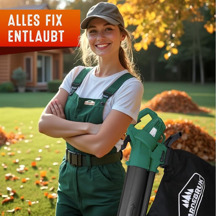 Електричний садовий повітродув-пилосос Gardebruk 3 в 1 з подрібнювачем листя, 3000W, 270 км/год, 45 л, ремінь на плече