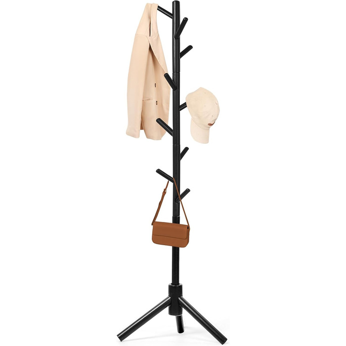 Підставка для одягу з бука, 9 гачків, 3 положення по висоті, для шапок, шарфів, сумок (білий/чорний)