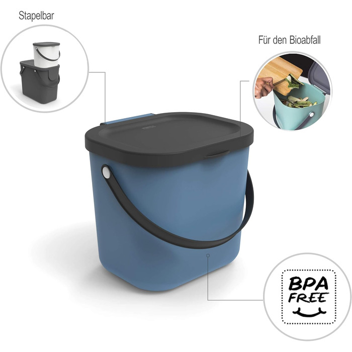 Відро для органічних відходів Rotho Albula 6 л, пластикове, без вмісту BPA, синє/антрацит (23,5 x 20,0 x 20,8 см)